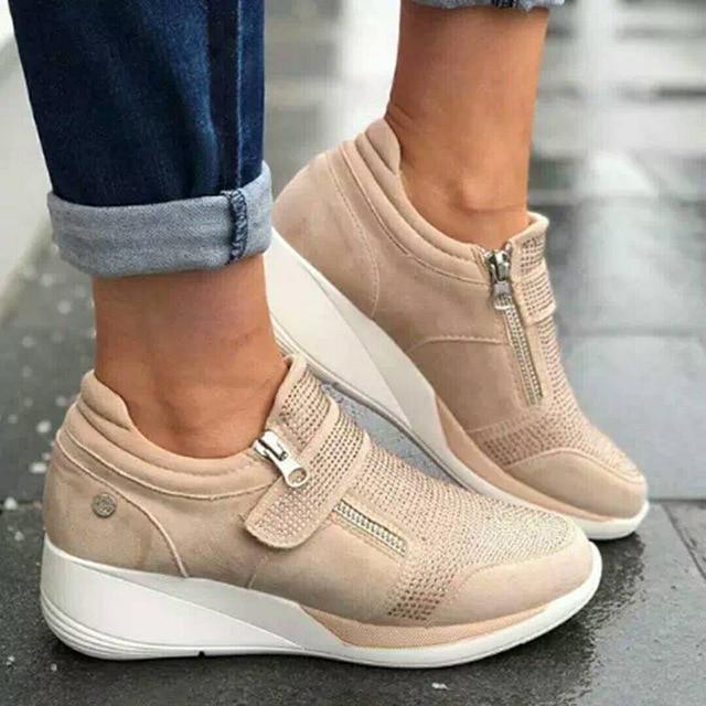 Women Zipper Padded Collar Strap Wedge Orthopedic Corrector Sneaker Shoes