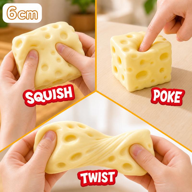 Squishy Cheese Block - 6cm Yellow Moldable Slow-Rise Stress Ball, Non-Rebound Squeeze Fidget Toy for ASMR, Stress & Anxiety Relief