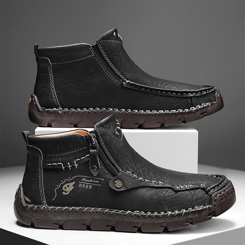 Hand-Stitched Leather Motorcycle Boots