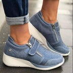 Women Zipper Padded Collar Strap Wedge Orthopedic Corrector Sneaker Shoes