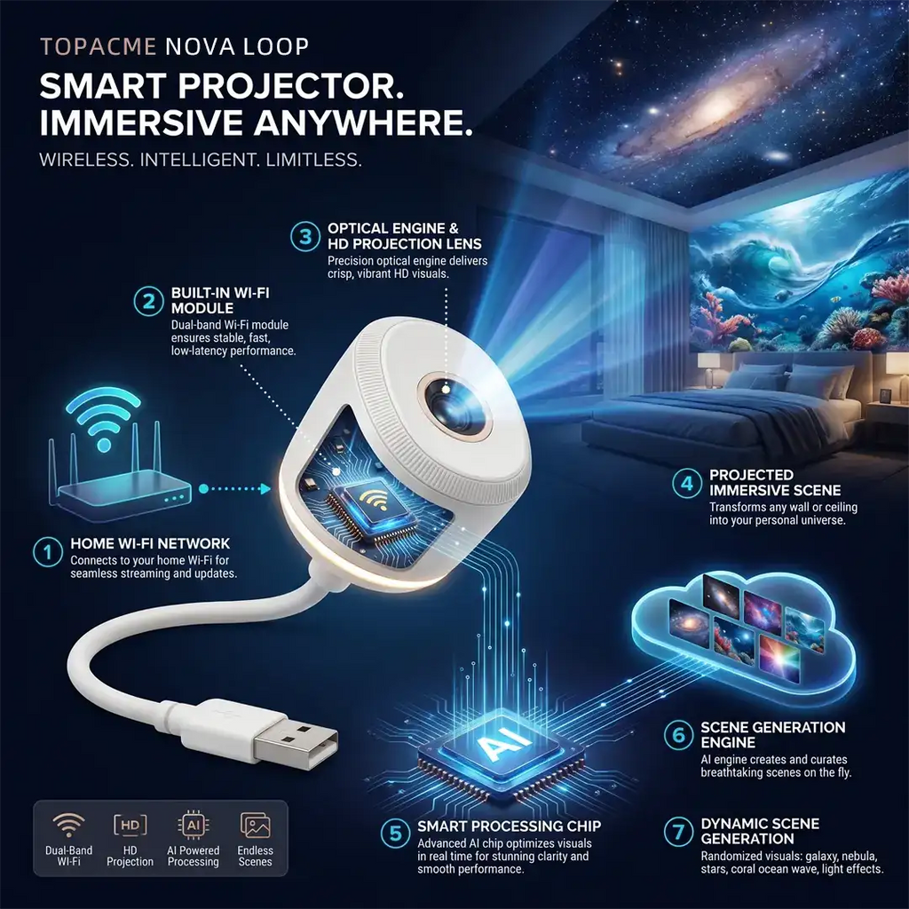 Topacme® NEXT-GEN SMART PROJECTION HD Smart Dynamic 5D Holographic Night Light Projector