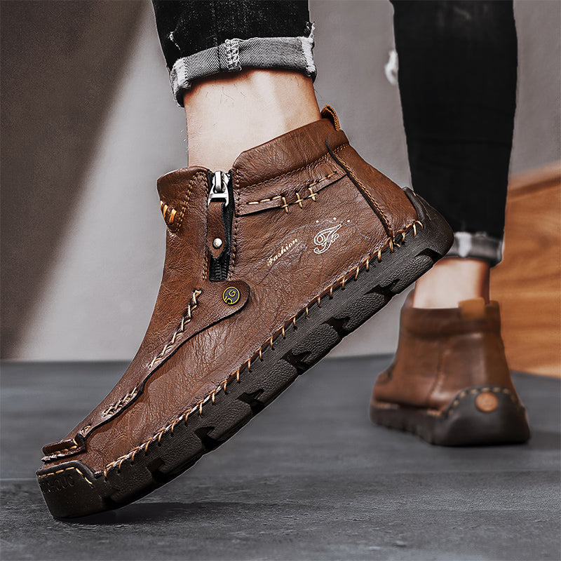 Hand-Stitched Leather Motorcycle Boots