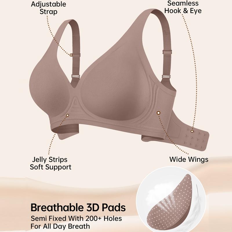 Vertvie Jelly Bra Polka Dots Deep V Seamless Bras Wireless Everyday T-shirt Bra Plunge with Wide Straps Comfort & Sexy