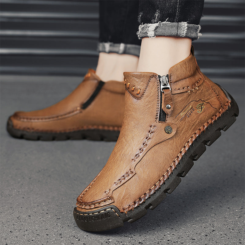 Hand-Stitched Leather Motorcycle Boots