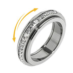 Anxiety Rings for Women and Men Titanium Steel Spinner Fidget Band Rings with Cubic Zirconia for Stress Relief and Wedding Promise Comfort Fit Size 6 to 11
