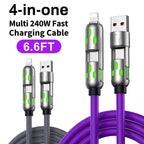 PD Fast Charging, Data Sync, EXAVON USB-A, Type-C, Lightning,  Aluminum, Compatible,6.6FT 4-in-1 USB-C Cable