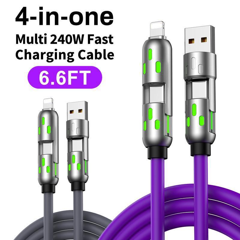 PD Fast Charging, Data Sync, EXAVON USB-A, Type-C, Lightning,  Aluminum, Compatible,6.6FT 4-in-1 USB-C Cable