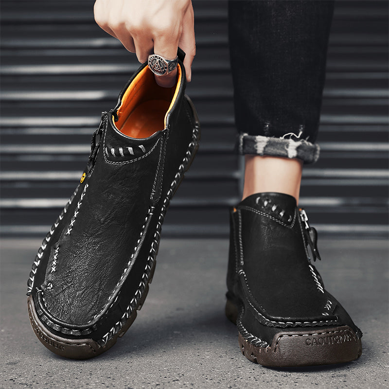 Hand-Stitched Leather Motorcycle Boots