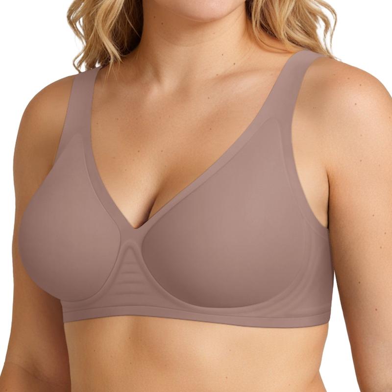 Vertvie Jelly Bra Polka Dots Deep V Seamless Bras Wireless Everyday T-shirt Bra Plunge with Wide Straps Comfort & Sexy