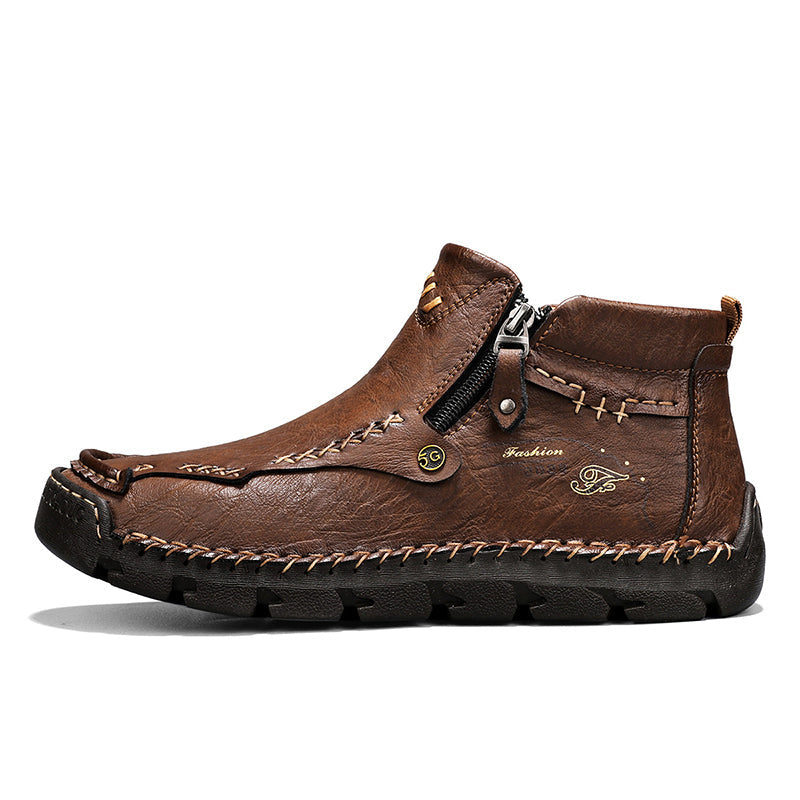 Hand-Stitched Leather Motorcycle Boots