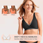 Vertvie Jelly Bra Polka Dots Deep V Seamless Bras Wireless Everyday T-shirt Bra Plunge with Wide Straps Comfort & Sexy