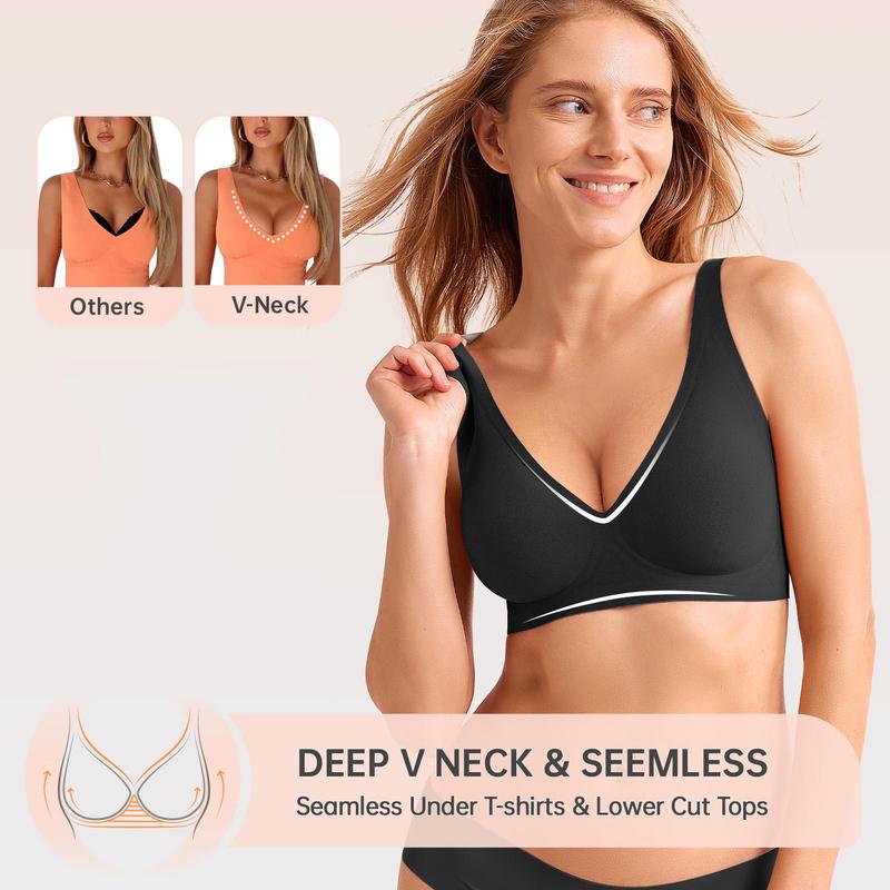 Vertvie Jelly Bra Polka Dots Deep V Seamless Bras Wireless Everyday T-shirt Bra Plunge with Wide Straps Comfort & Sexy