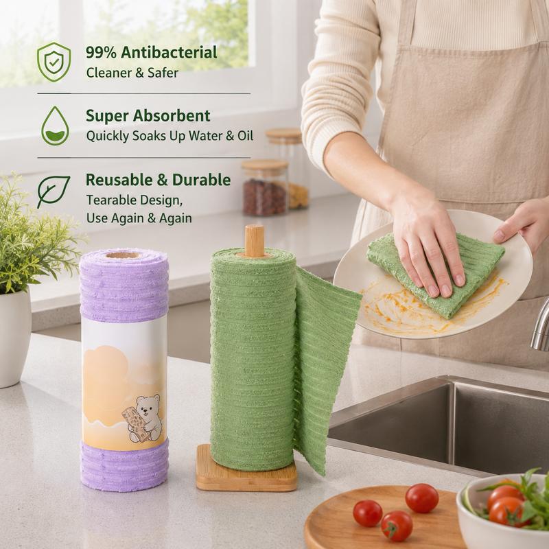 1 Count, Tearable Plush Cleaning Cloth Roll, for daily household cleaning of tableware, cooktop, glassware and cabinets