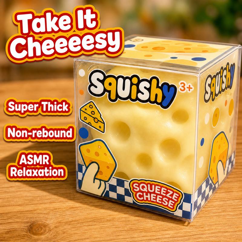 Squishy Cheese Block - 6cm Yellow Moldable Slow-Rise Stress Ball, Non-Rebound Squeeze Fidget Toy for ASMR, Stress & Anxiety Relief