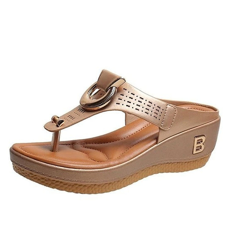 Women Orthopedic Sandals Metal Decoration Height Increasing Flip-flops