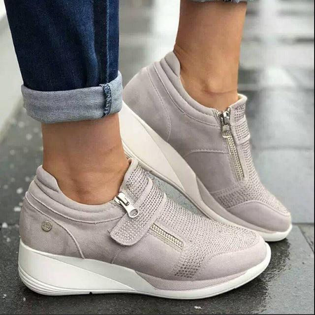 Women Zipper Padded Collar Strap Wedge Orthopedic Corrector Sneaker Shoes
