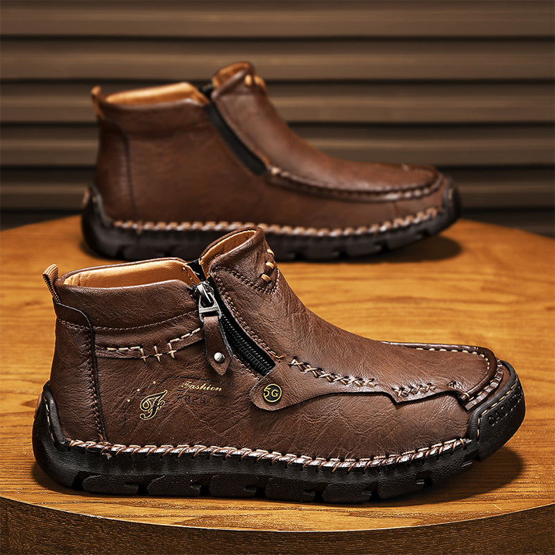 Hand-Stitched Leather Motorcycle Boots