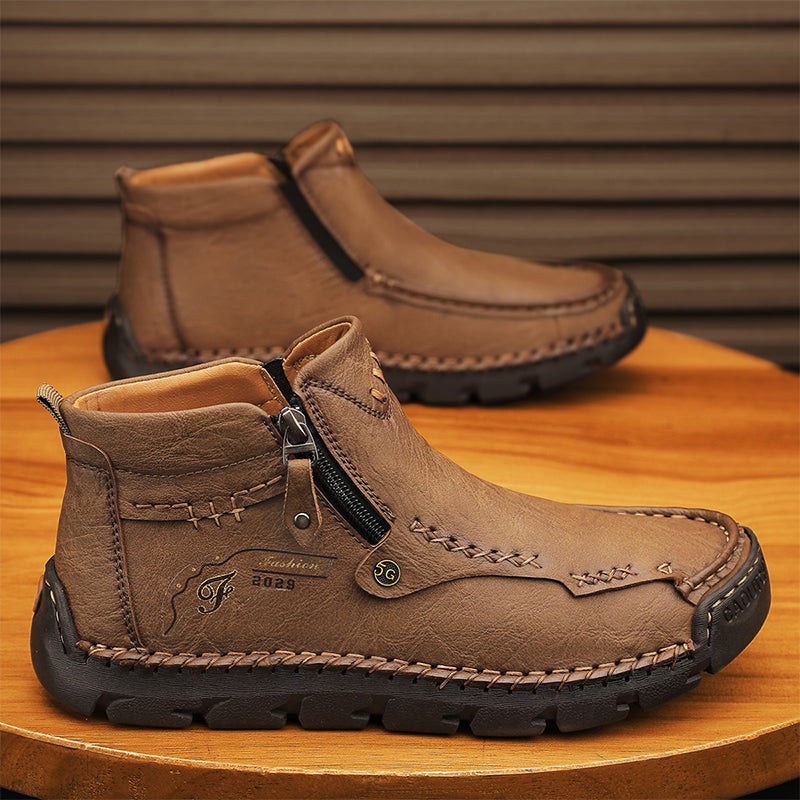 Hand-Stitched Leather Motorcycle Boots