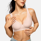 Vertvie Jelly Bra Polka Dots Deep V Seamless Bras Wireless Everyday T-shirt Bra Plunge with Wide Straps Comfort & Sexy
