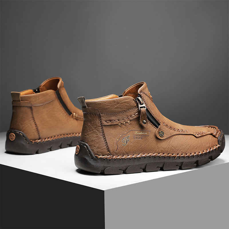 Hand-Stitched Leather Motorcycle Boots