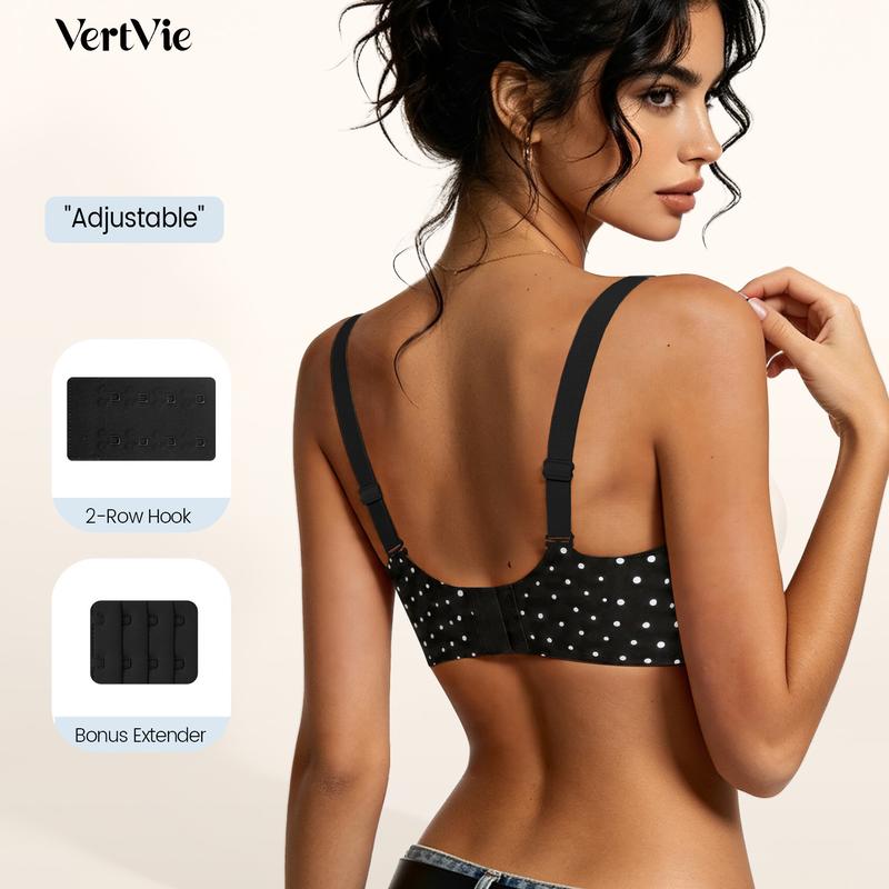 Vertvie Jelly Bra Polka Dots Deep V Seamless Bras Wireless Everyday T-shirt Bra Plunge with Wide Straps Comfort & Sexy