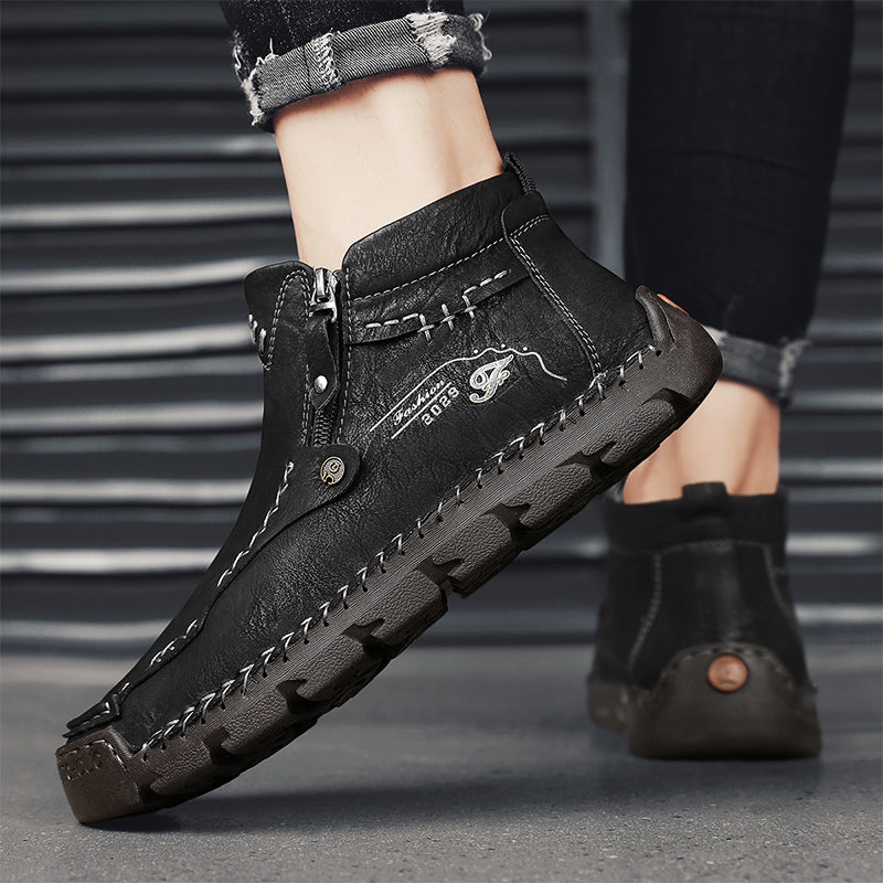 Hand-Stitched Leather Motorcycle Boots