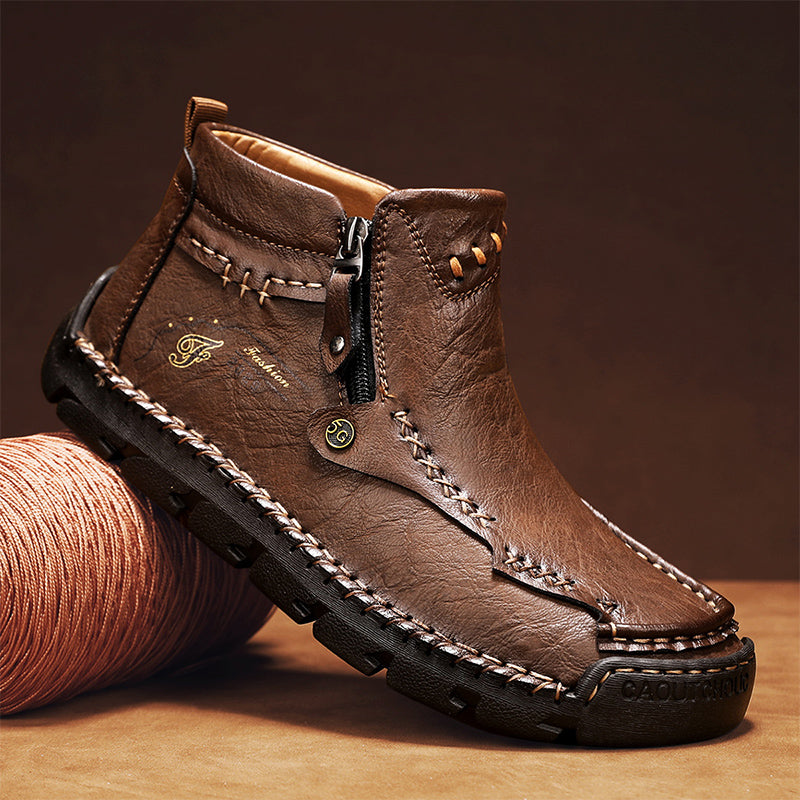 Hand-Stitched Leather Motorcycle Boots