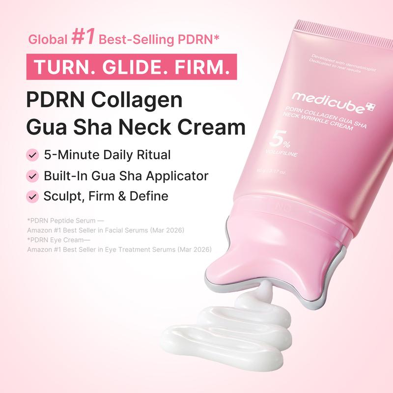 Collagen Gua Sha Neck Wrinkle Cream | Built-In Gua Sha Massager with Volufiline 5% + PDRN | Firming, Contour Care for the Look of Fine Lines, Jawline, Neck, Décolleté,Underarms, Chest, Legs, Shoulder | Massage Cream