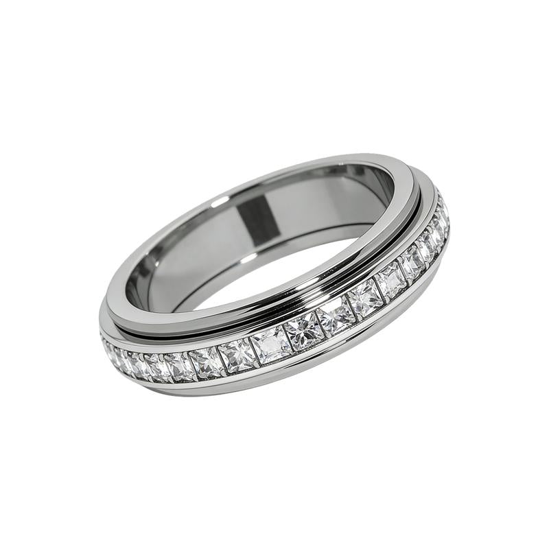 Anxiety Rings for Women and Men Titanium Steel Spinner Fidget Band Rings with Cubic Zirconia for Stress Relief and Wedding Promise Comfort Fit Size 6 to 11