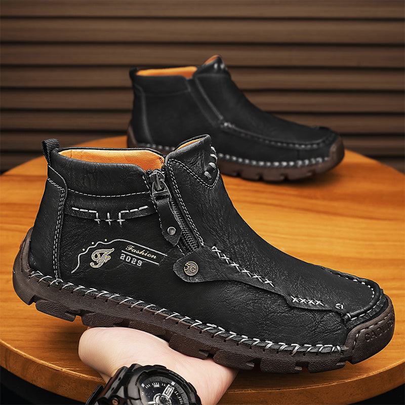 Hand-Stitched Leather Motorcycle Boots