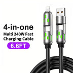 PD Fast Charging, Data Sync, EXAVON USB-A, Type-C, Lightning,  Aluminum, Compatible,6.6FT 4-in-1 USB-C Cable