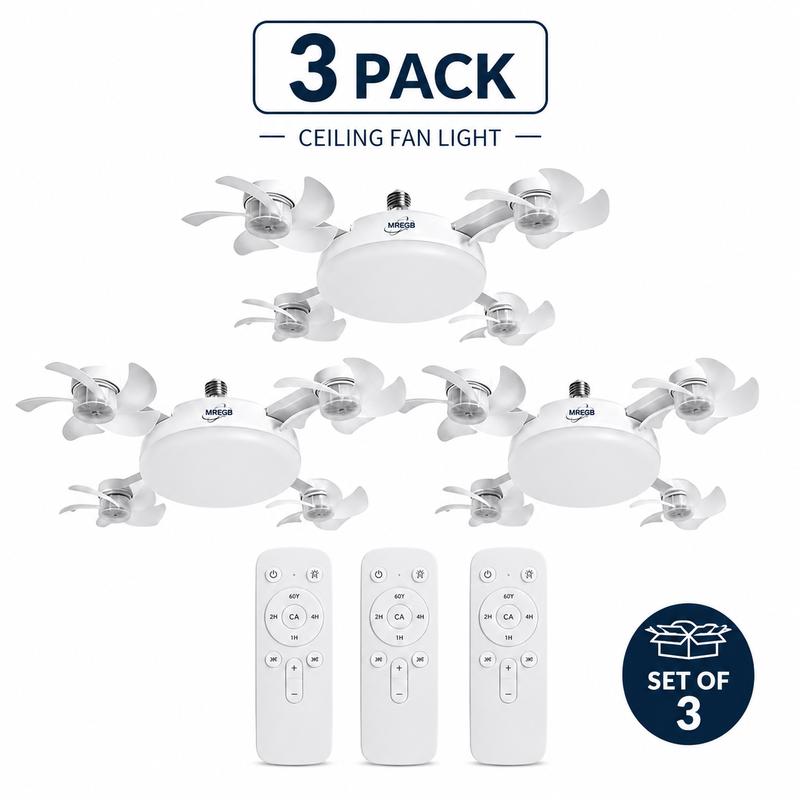 MREGB 2026 New E27 Socket Ceiling Fan Light - 2-in-1 Silent LED Fan with Remote Control, Energy-Saving Cooling & Lighting Combo for Home Bedroom summervibes