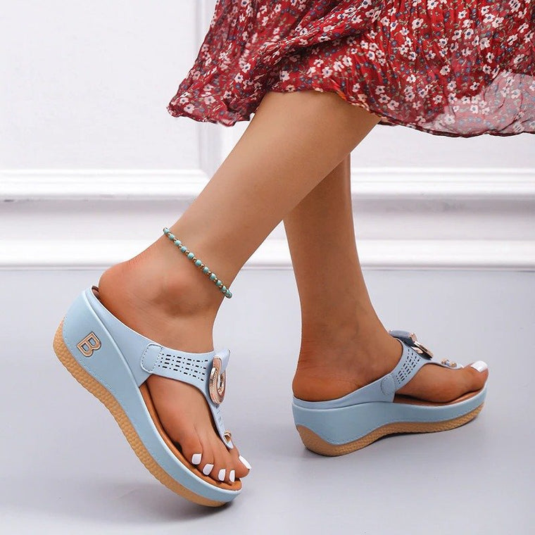 Women Orthopedic Sandals Metal Decoration Height Increasing Flip-flops