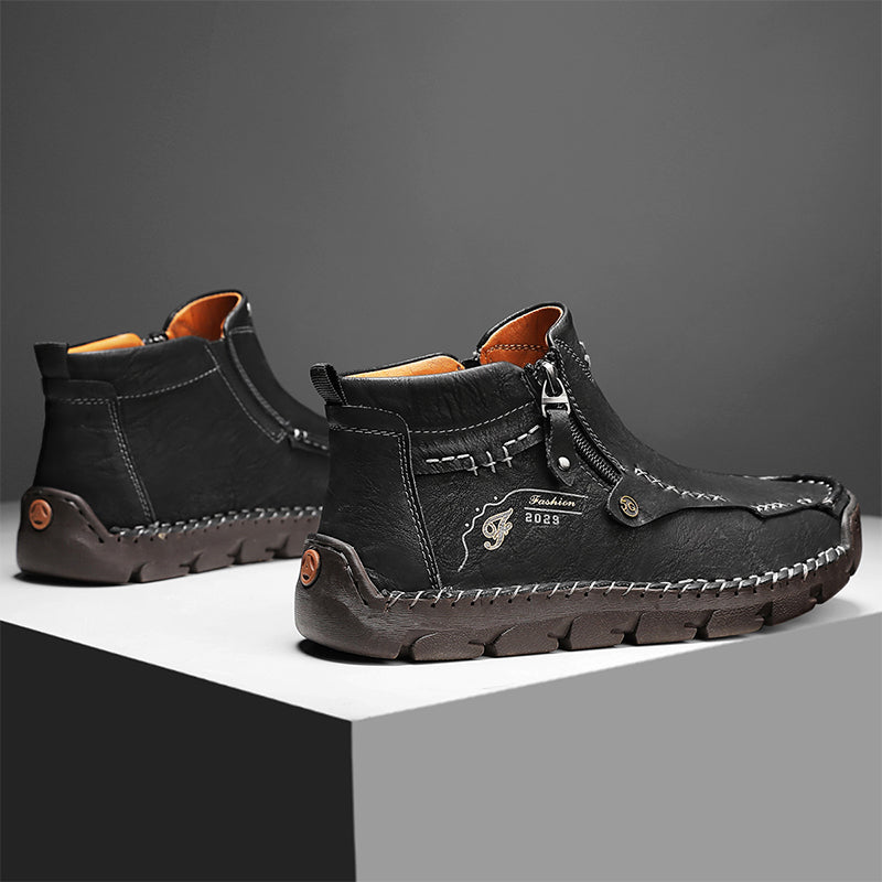 Hand-Stitched Leather Motorcycle Boots