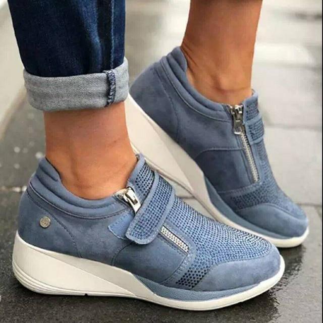 Women Zipper Padded Collar Strap Wedge Orthopedic Corrector Sneaker Shoes