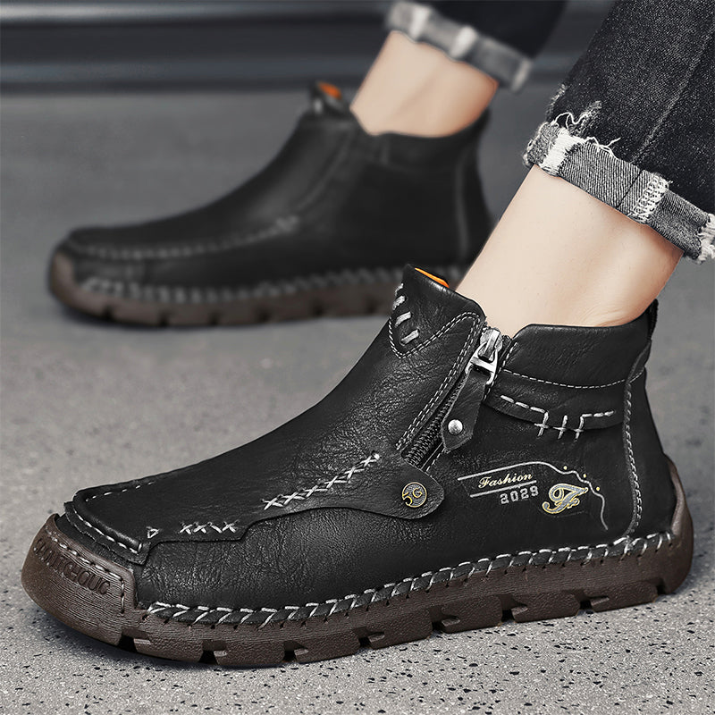 Hand-Stitched Leather Motorcycle Boots