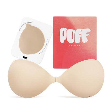 PUFF Adhesive Bra – No.1 Push-up Sticky Bra, Waterproof & Sweat-proof Invisible Bra, Reusable Silicone Adhesive Bra for Women, Includes Storage Board & Replaceable Pads