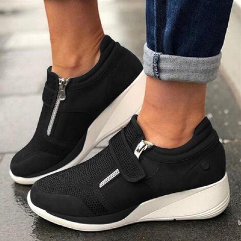 Women Zipper Padded Collar Strap Wedge Orthopedic Corrector Sneaker Shoes