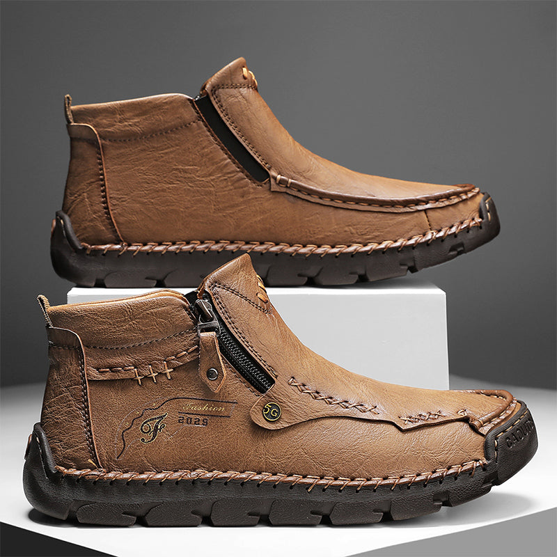 Hand-Stitched Leather Motorcycle Boots