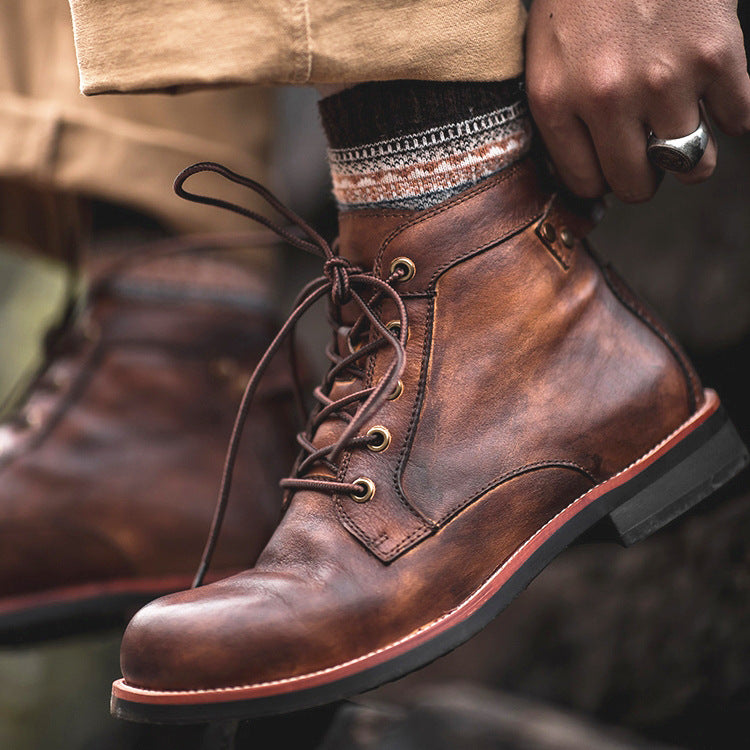 souatsole Leather High Comfortable Retro Leather Boots