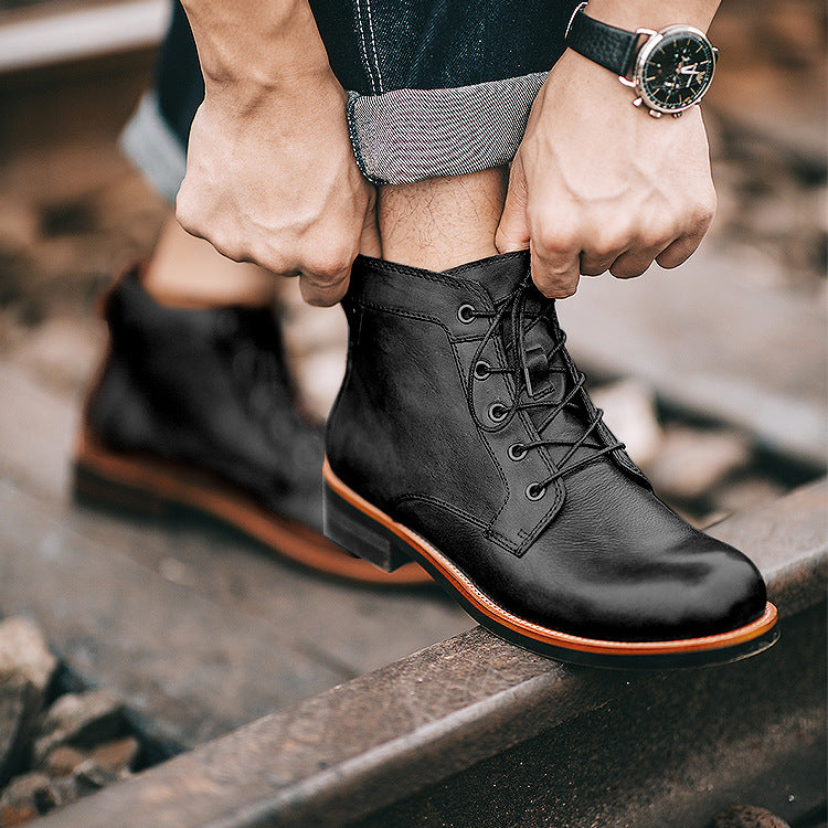 souatsole Leather High Comfortable Retro Leather Boots