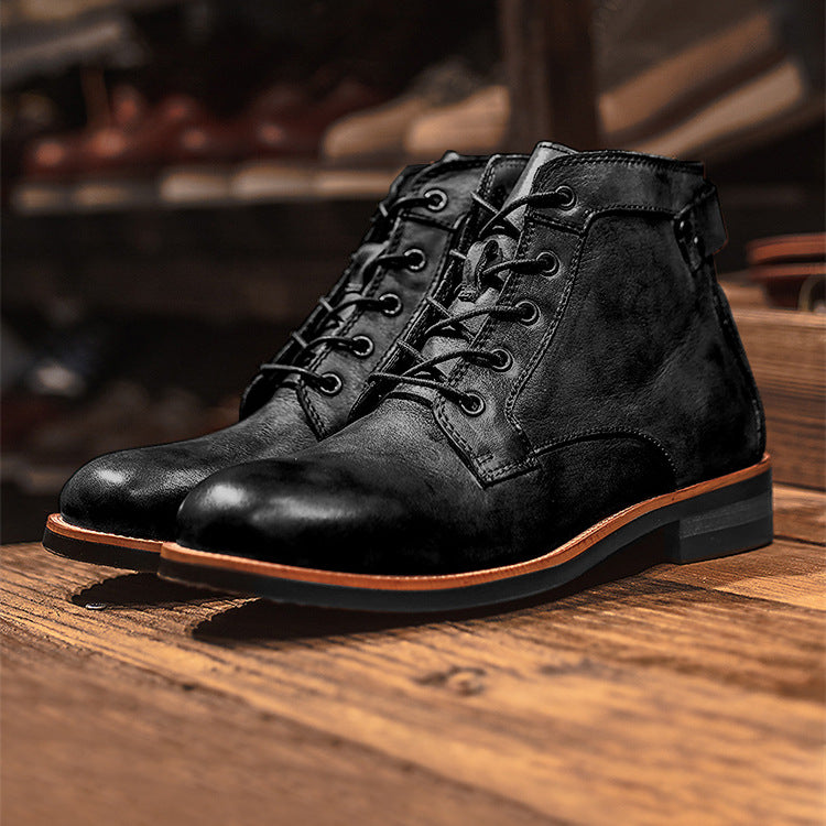 souatsole Leather High Comfortable Retro Leather Boots