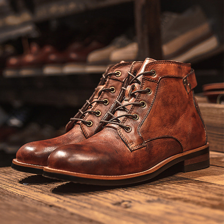 souatsole Leather High Comfortable Retro Leather Boots