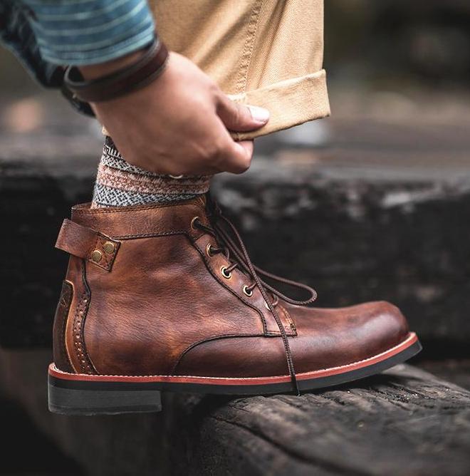 souatsole Leather High Comfortable Retro Leather Boots