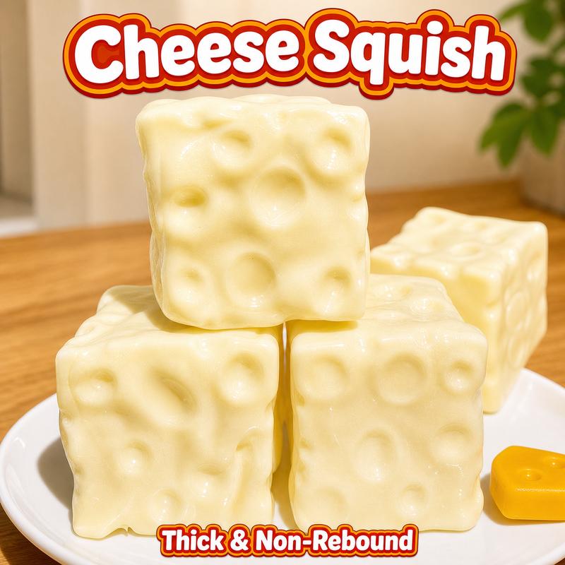 Squishy Cheese Block - 6cm Yellow Moldable Slow-Rise Stress Ball, Non-Rebound Squeeze Fidget Toy for ASMR, Stress & Anxiety Relief