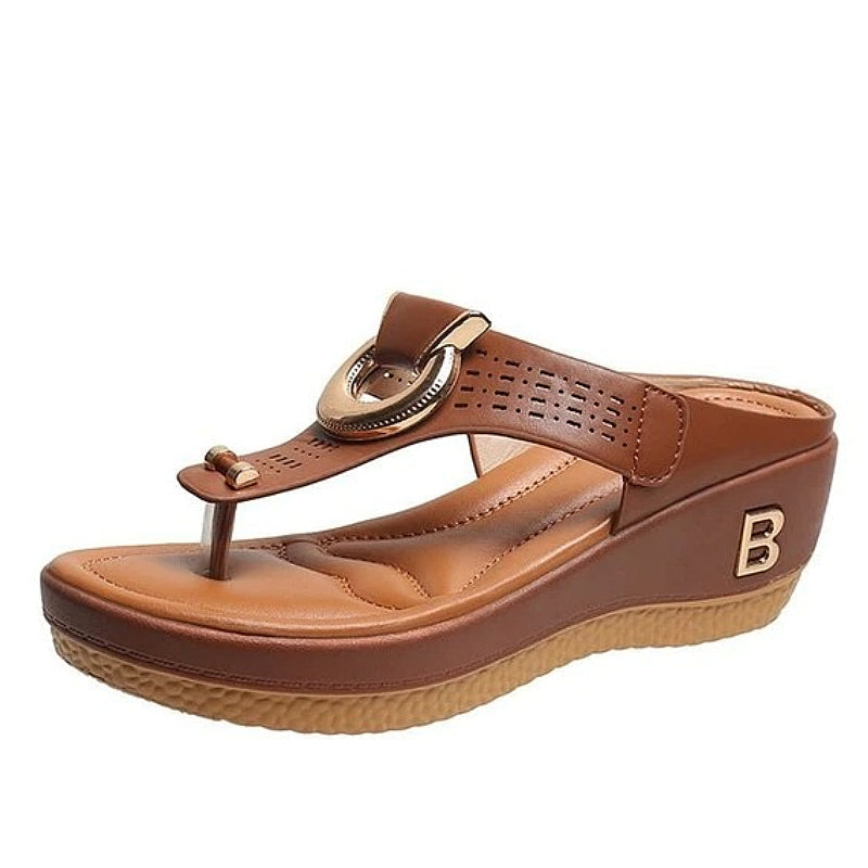 Women Orthopedic Sandals Metal Decoration Height Increasing Flip-flops
