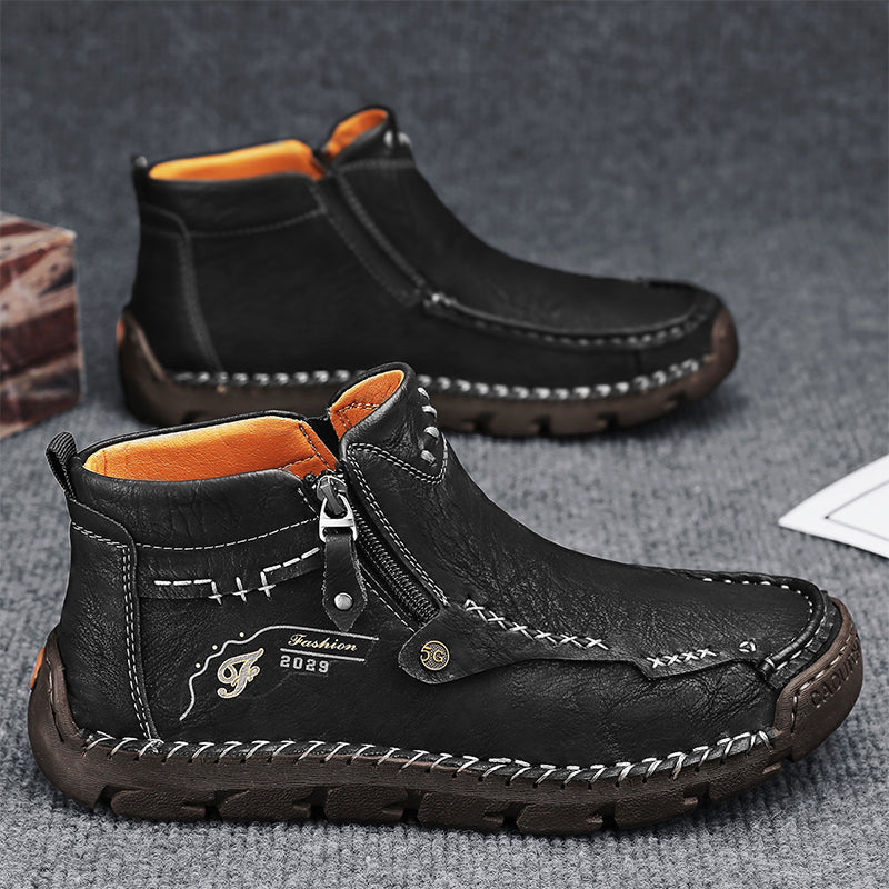 Hand-Stitched Leather Motorcycle Boots