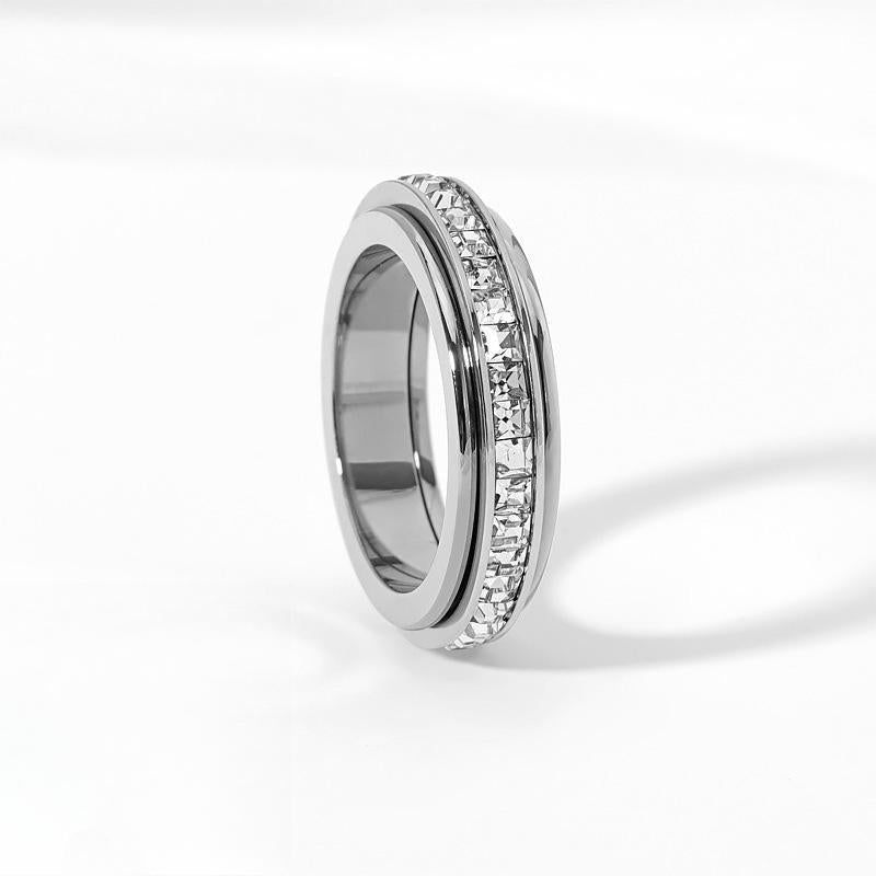 Anxiety Rings for Women and Men Titanium Steel Spinner Fidget Band Rings with Cubic Zirconia for Stress Relief and Wedding Promise Comfort Fit Size 6 to 11