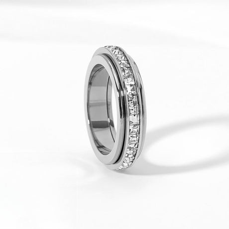 Anxiety Rings for Women and Men Titanium Steel Spinner Fidget Band Rings with Cubic Zirconia for Stress Relief and Wedding Promise Comfort Fit Size 6 to 11