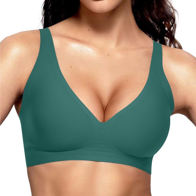 Vertvie Jelly Bra Polka Dots Deep V Seamless Bras Wireless Everyday T-shirt Bra Plunge with Wide Straps Comfort & Sexy